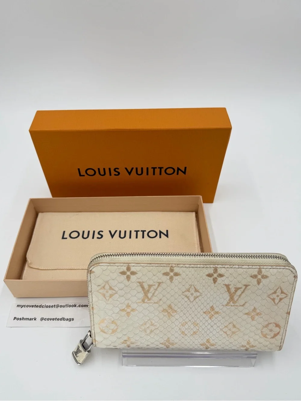 LV Snakeskin Cream w/Brushed Gold Monogram Zippy Wallet Full Set w/Entrupy COA! - Picture 2 of 12